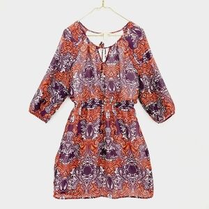Banana Republic Round Neck Paisley Purple Orange Petite Mini Dress P4654